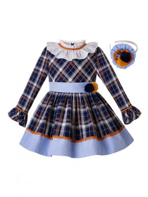 Thanksgiving Autumn Handmade Pom Pom Flare Sleeve Boutique Dress + Hand Headband