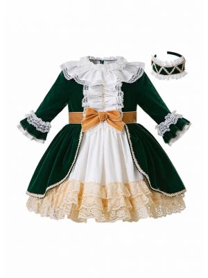 Autumn & Winter Princess Girls Layered Boutique Lace Dress + Hand Headband