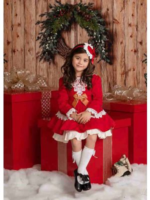 2020 Sweet Autumn Princess Red Layered Ruched Girls Boutique Dress + Handmade Headband