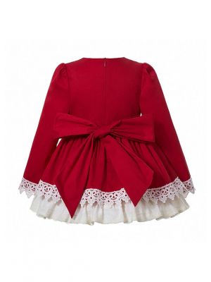 3 Pieces Babies Girls Red Lace Appliques Princess Dress With Brown Vintage Bow + Bloomers + Hat