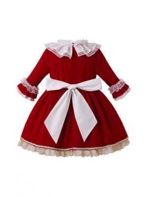 Autumn & Winter Red Princess Girls Layered Dress + Hand Headband